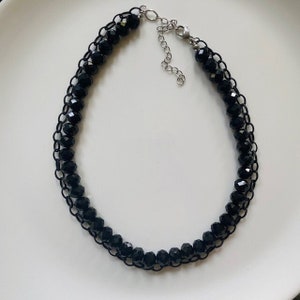 Glass stones necklace. black chain. stainless steel image 1