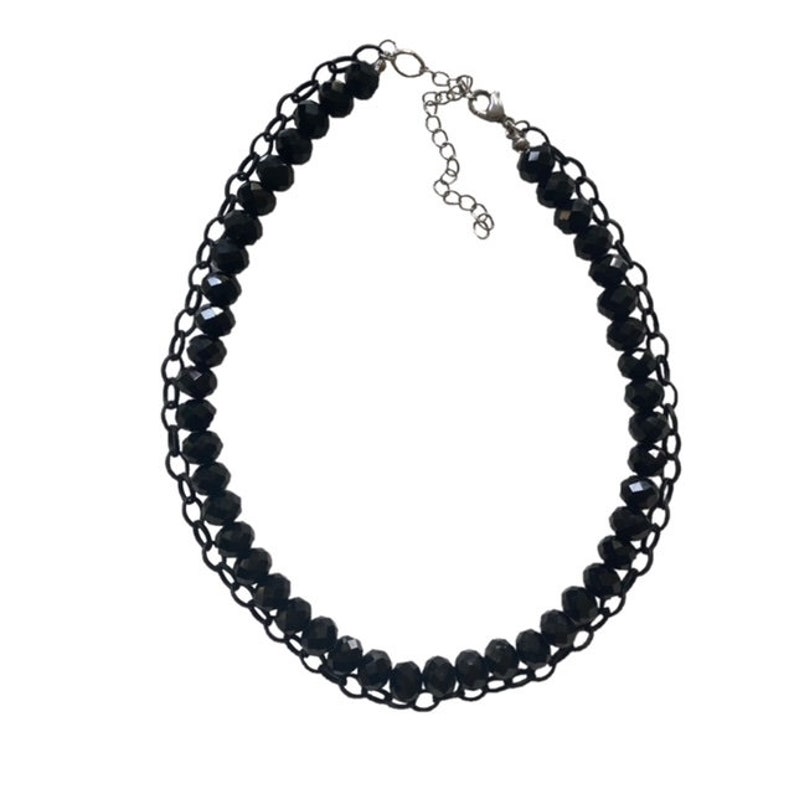 Glass stones necklace. black chain. stainless steel image 3