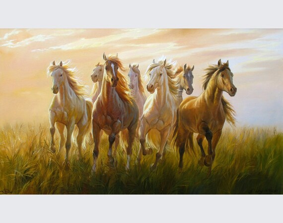 アレクサンダー・シェンデロフ作「走る馬」のキャンバス油絵（原画