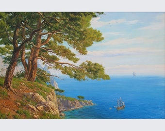 Original Seascape Oil Painting: Cape  Coastal Art by Alexander Shenderov