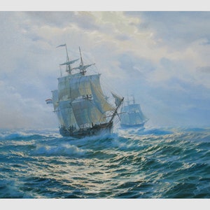 Żaglowiec – obraz olejny: pejzaż morski na płótnie autorstwa Aleksandra Szenderowa