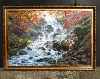 オリジナルの滝の油絵：アレクサンダー・シェンデロフによる大きな風景