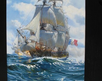 油絵　船 アレクサンダー・シェンデロフの海景画：キャンバスに描かれた