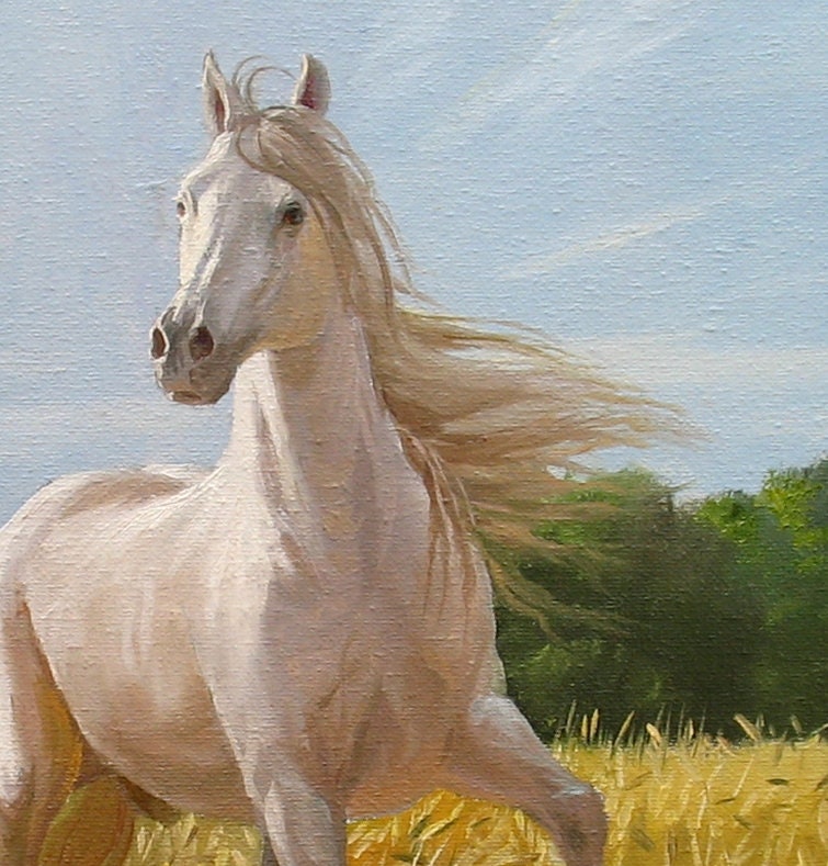 アレクサンダー・シェンデロフによるキャンバスに描かれた白い馬