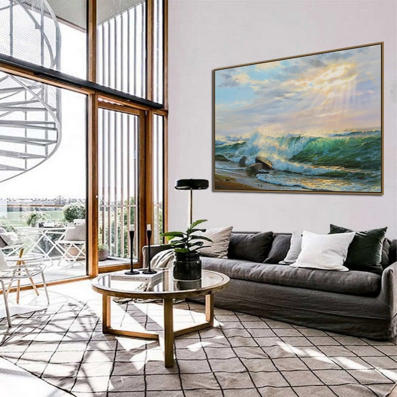 Large Beach Wall Art Oil Canvas by Alexander Shenderov Sea Sunrise