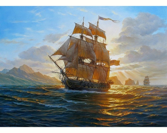 アレクサンダー・シェンデロフによるオリジナルの海景油絵：帆船アート