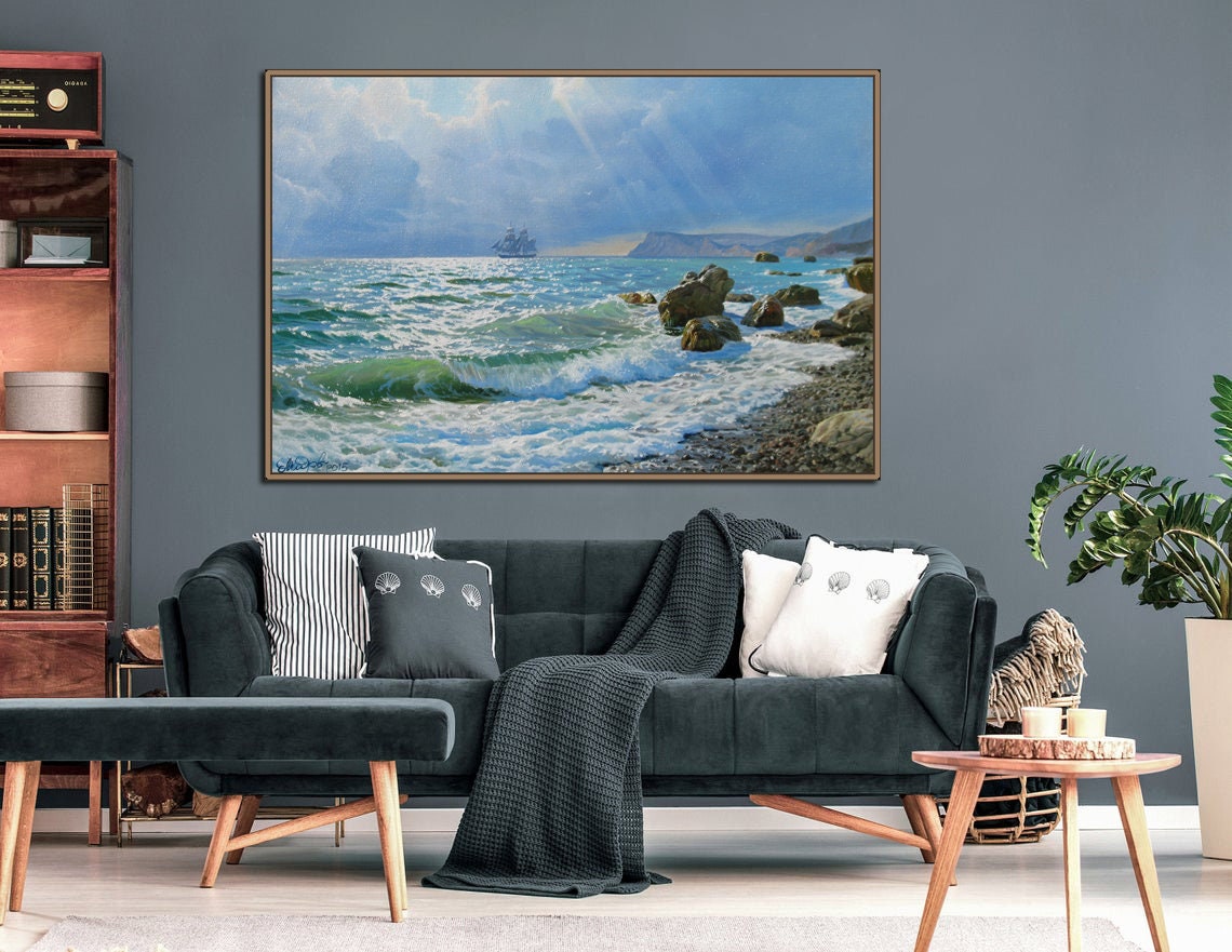 Large Ocean Painting by Alexander Shenderov Oil Painting Blue Etsy