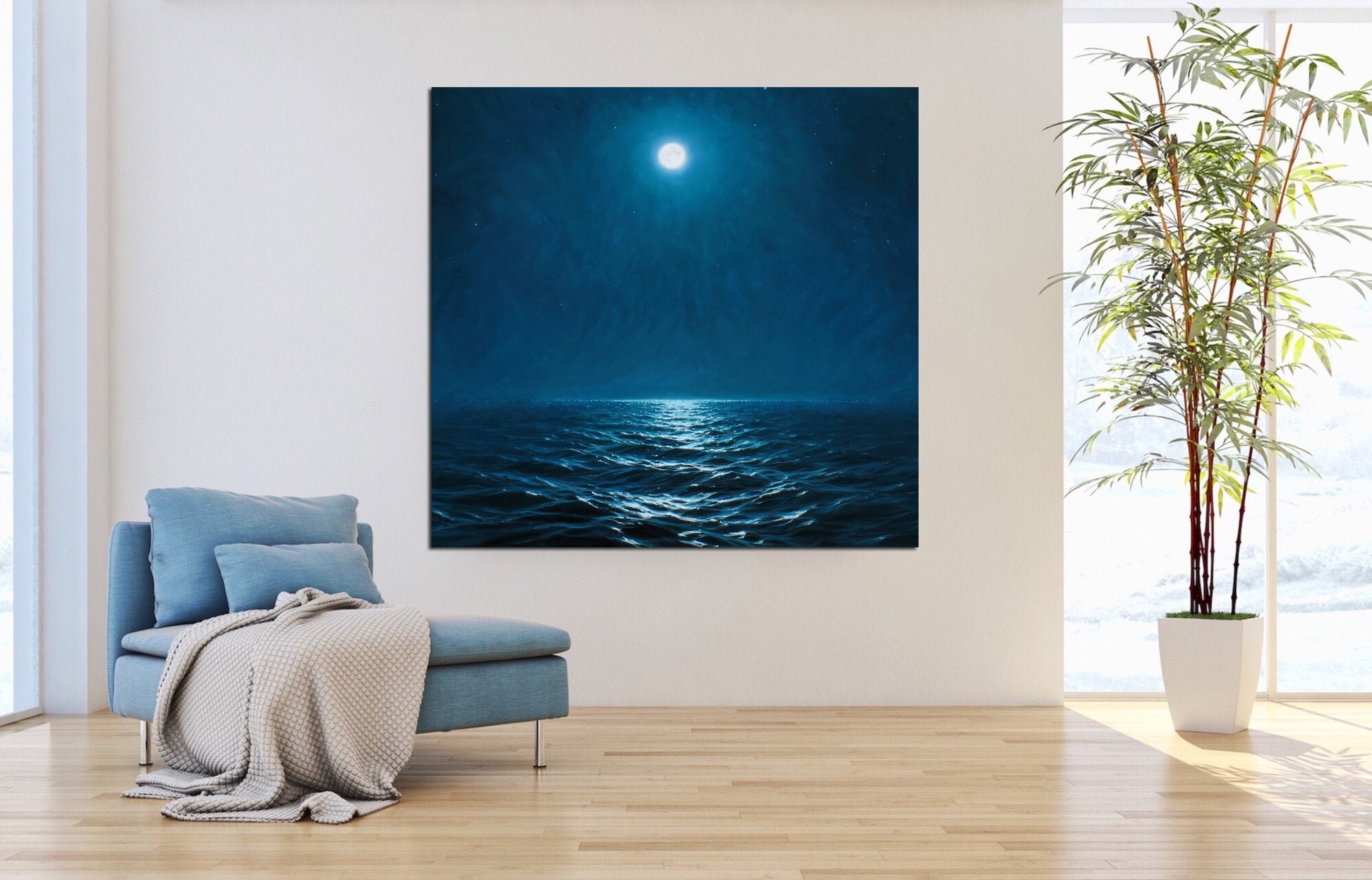 夜の海の絵画 アレクサンダー・シェンデロフによるオリジナル 月