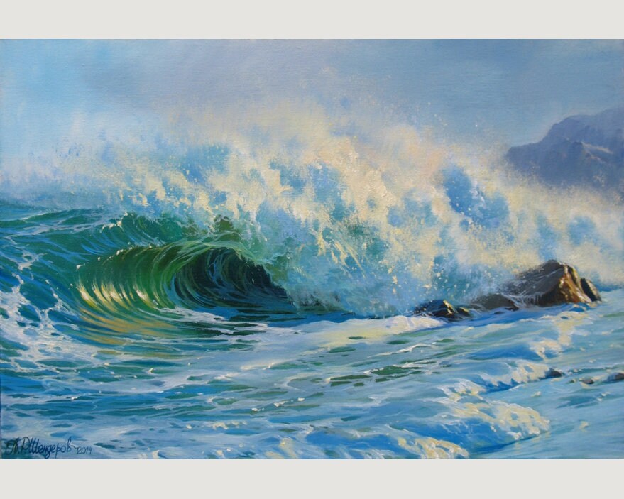 抽象画 青い 海 油絵 絵画 油彩画 オリジナル アレクサンダー・シェンデロフによる油絵 大きな絵画 キャンバス