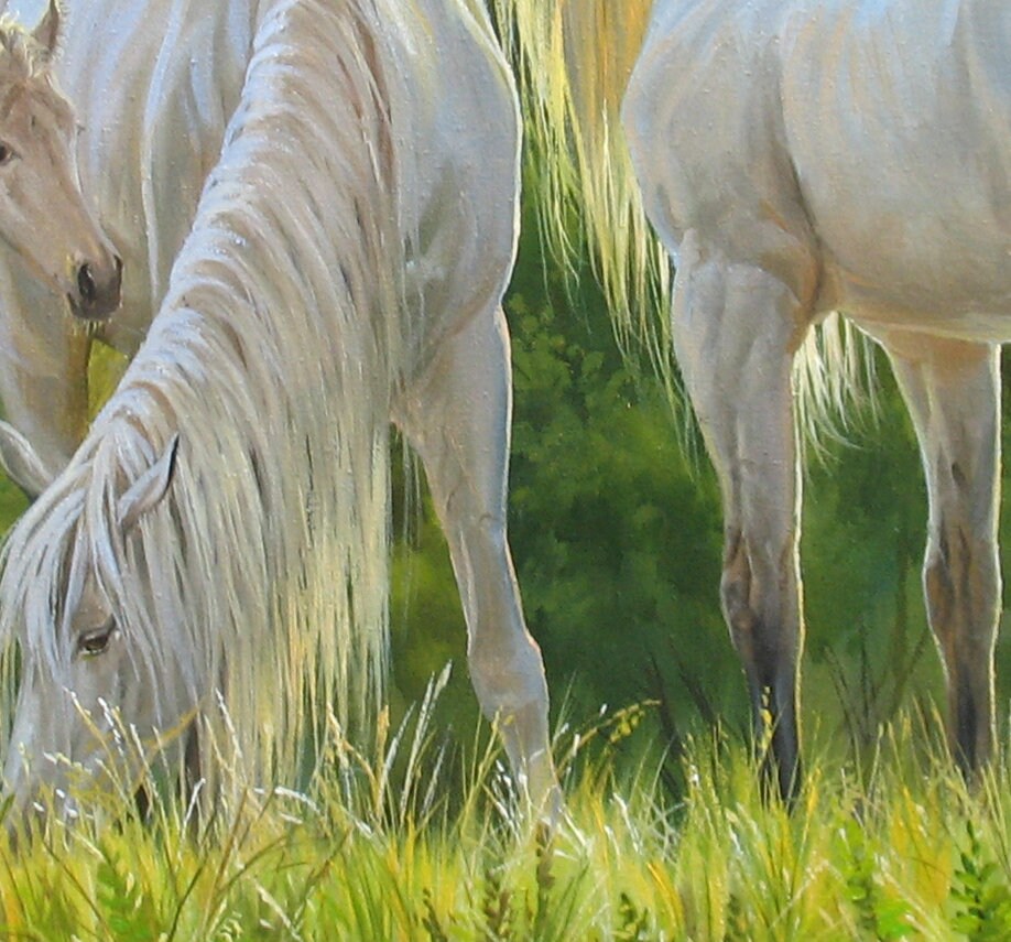 Original White Horses Oil Painting on Canvas: Large Realistic Landscape ...