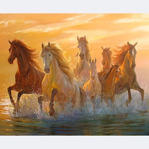 Het kunstcanvas van het paard groot origineel door Alexander Shenderov paard dat grote oliedoek lopende paarden in het water schilderende paardmuurkunst schildert