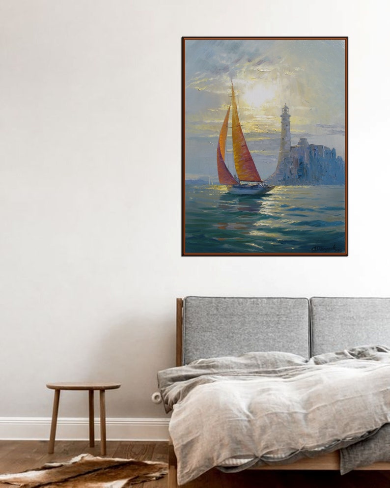 Sail Boat Oil Painting Original by Alexander Shenderov Large Ocean ...