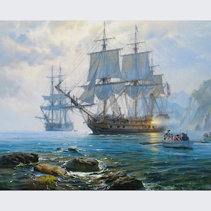Ship painting large by Alexander Shenderov ocean painting sailboat oil painting original canvas seascape painting ocean blue art battle ship