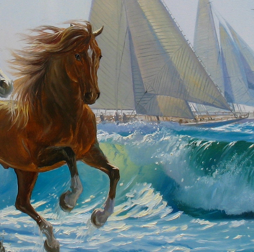 Running Horses in the Ocean Waves Painting on Canvas by Etsy