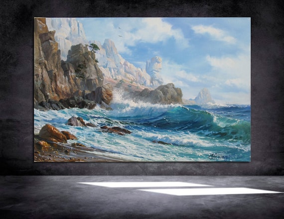 オリジナルの海景油絵：アレクサンダー・シェンデロフによる海の波