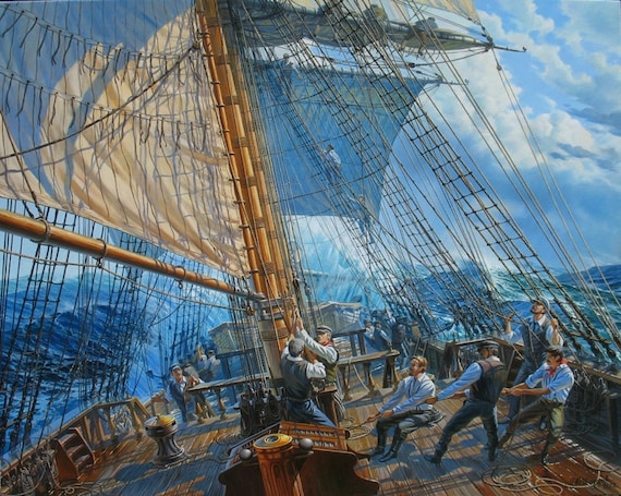Original Sailing Ship Oil Painting: 