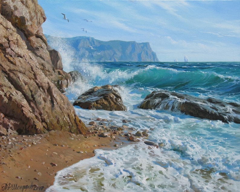 Ocean Oil Painting by Alexander Shenderov Large Painting Original Beach