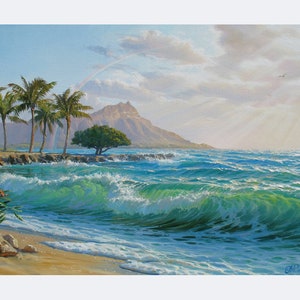 Diamond Head Hawaii painting by Alexander Shenderov large painting original seascape oil painting canvas ocean coastal art canvas blue art