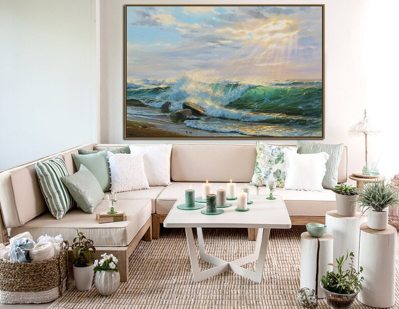 Large Beach Wall Art Oil Canvas by Alexander Shenderov Sea Sunrise