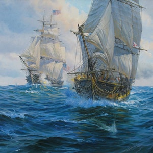 Sailing ship painting by Alexander Shenderov original oil painting canvas seascape painting ocean art sea battle frigate USS Constitution