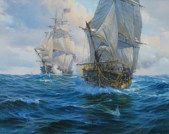 USS Constitution Painting: Original Oil Seascape, Naval Battle Art by Alexander Shenderov