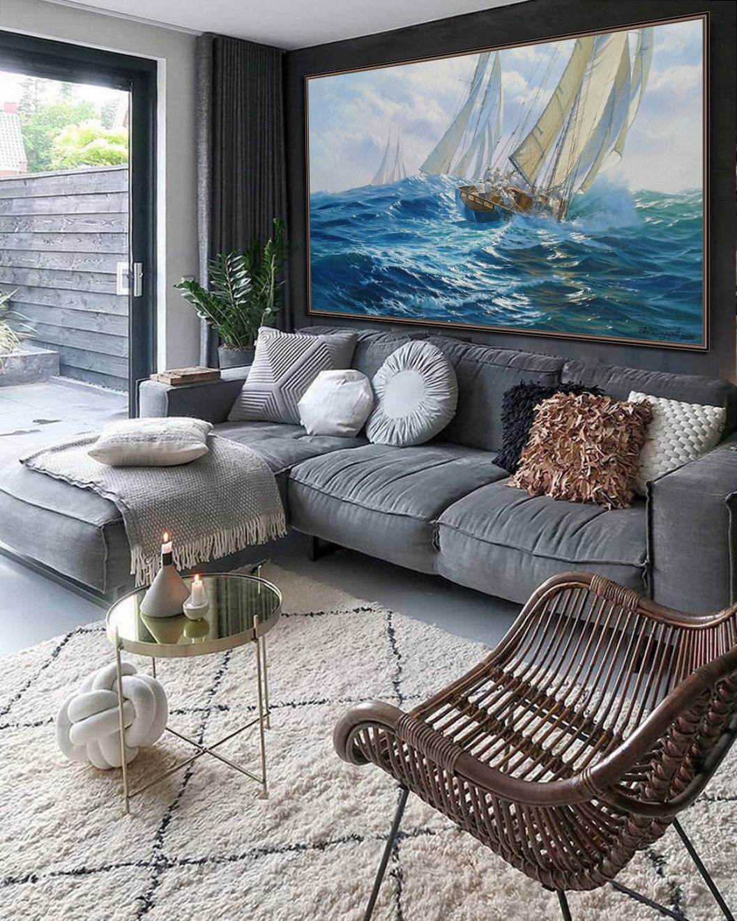 Original Yacht Oil Painting: Seascape Sailboat Art on Canvas by ...