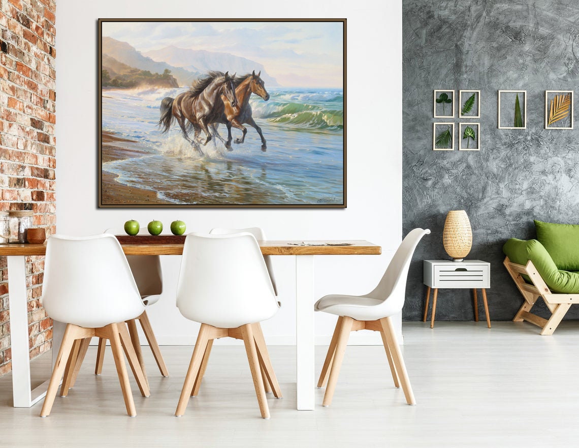 アレクサンダー・シェンデロフによるオリジナルの馬の油絵：海景