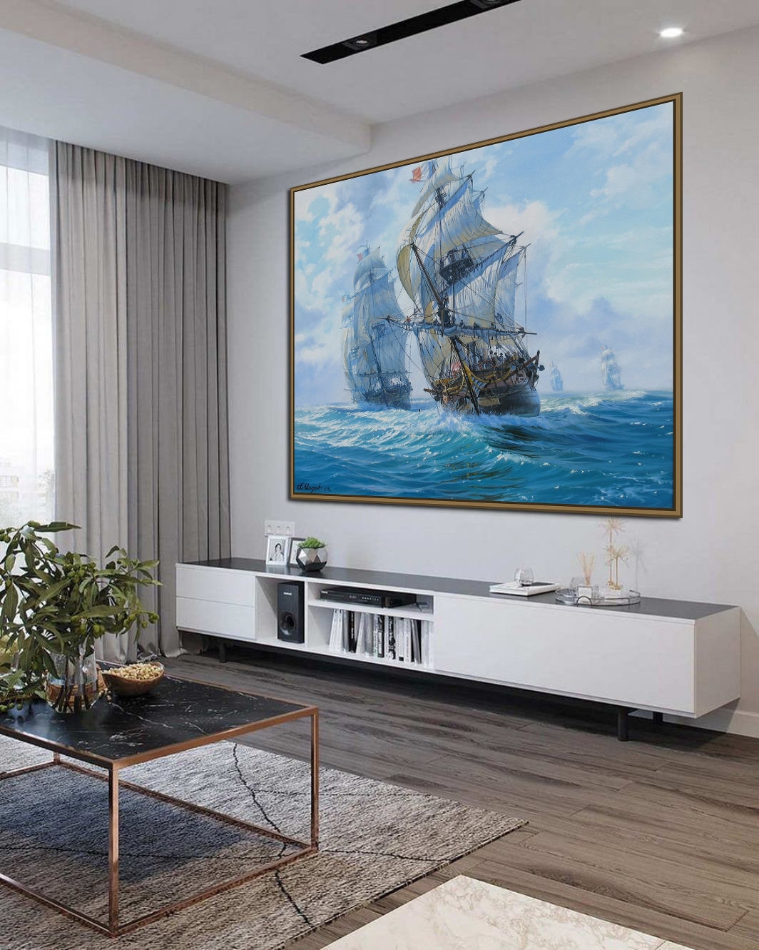 Original Fregat Oil Painting by Alexander Shenderov: Seascape