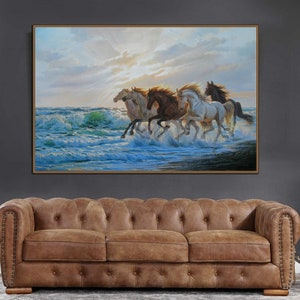 Man And Horse Running On Water Seascape Painting Round Wall Art 23&quot