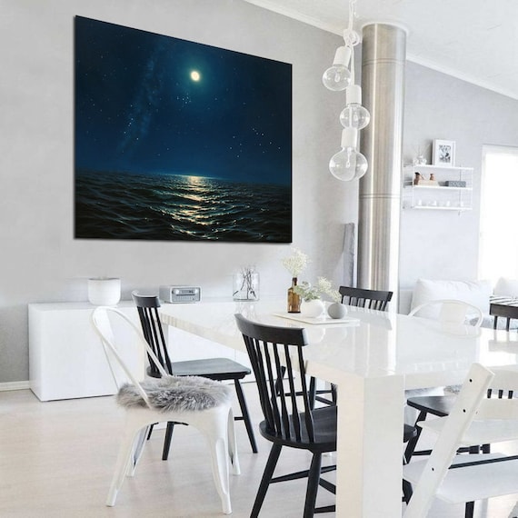 夜の海の油絵：アレクサンダー・シェンデロフによるキャンバスに描かれ