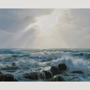 アレクサンダー・シェンデロフによる海の絵画、キャンバスに描か