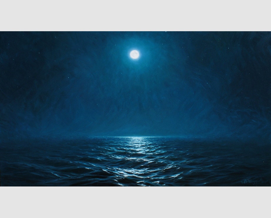 夜の海の油絵 アレクサンダー・シェンデロフによるオリジナル 月 夜の海の油絵 アレクサンダー・シェンデロフによるオリジナル 月