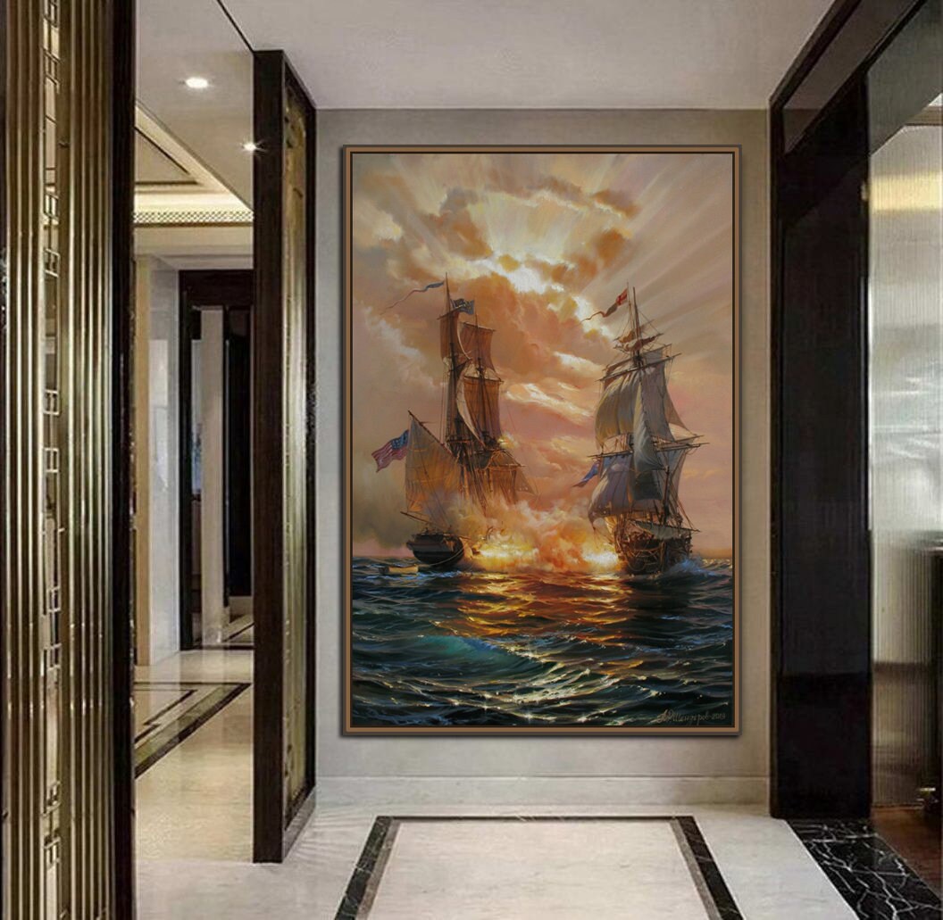 オリジナル油絵：USSエンタープライズ対HMSボクサー海戦の海景