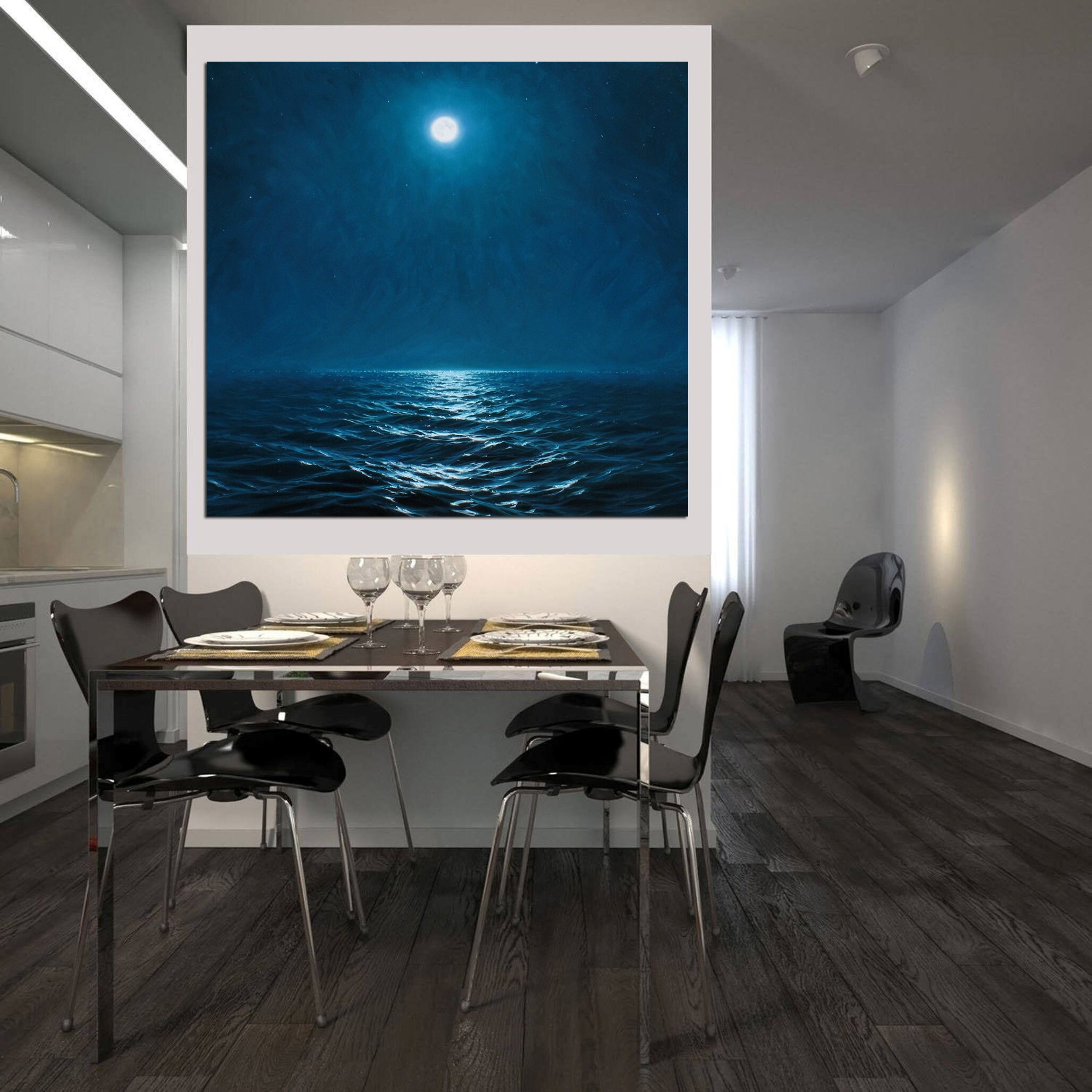夜の海の絵画 アレクサンダー・シェンデロフによるオリジナル 月