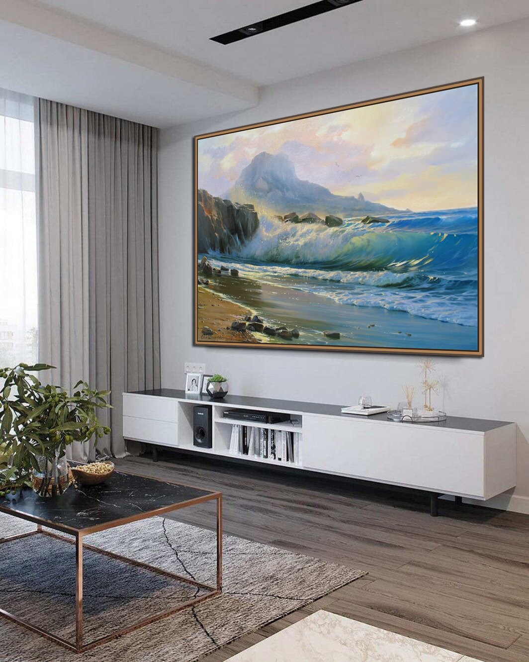 Original Seascape Oil Painting: Coastal Wave Art by Alexander