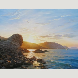 Original Sunrise Seascape Oil Painting on Canvas by Alexander Shenderov