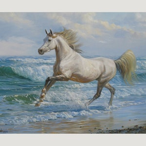 Het olieverfschilderij van het paard door Alexander Shenderov olieverfdoek originele grote oceaankunst zeegezicht dat paardkunst grote canvaskunst schildert