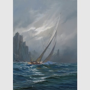 Sailboat art original by Alexander Shenderov sail boat oil painting canvas seascape painting ocean yacht art boat art canvas large painting