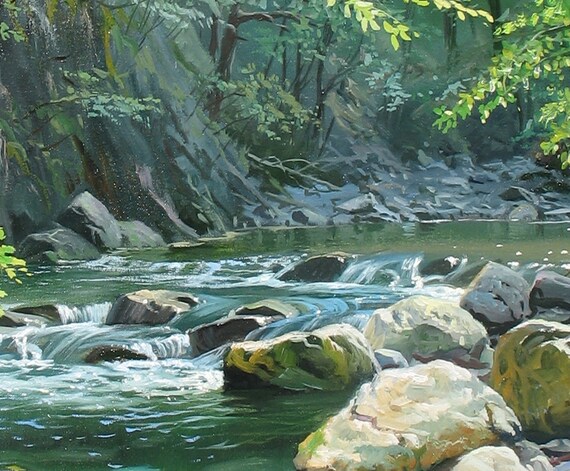 山川の油絵：アレクサンダー・シェンデロフによるキャンバスに描かれた