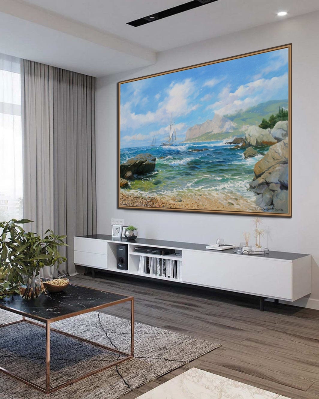 Original Seascape Oil Painting: Cape Sarych Coastal Art by