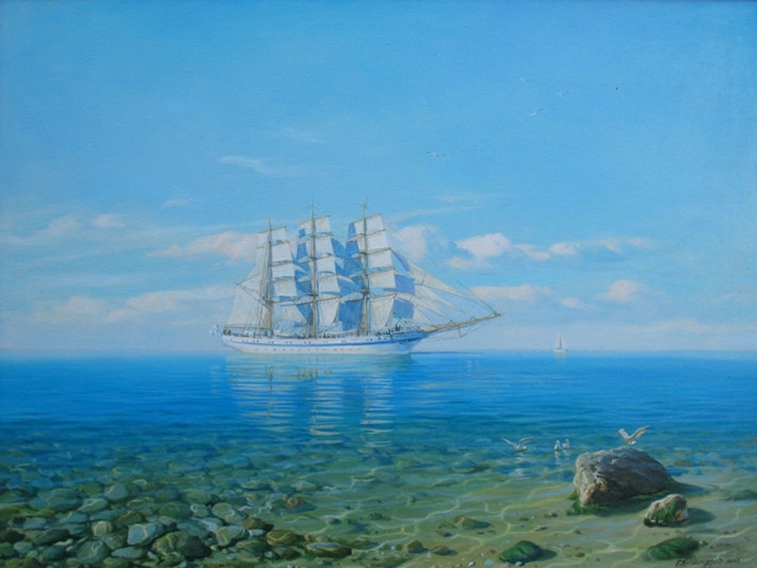 Boat Painting Canvas by Alexander Shenderov Sailing Art Original Oil Canvas Ship Painting Large