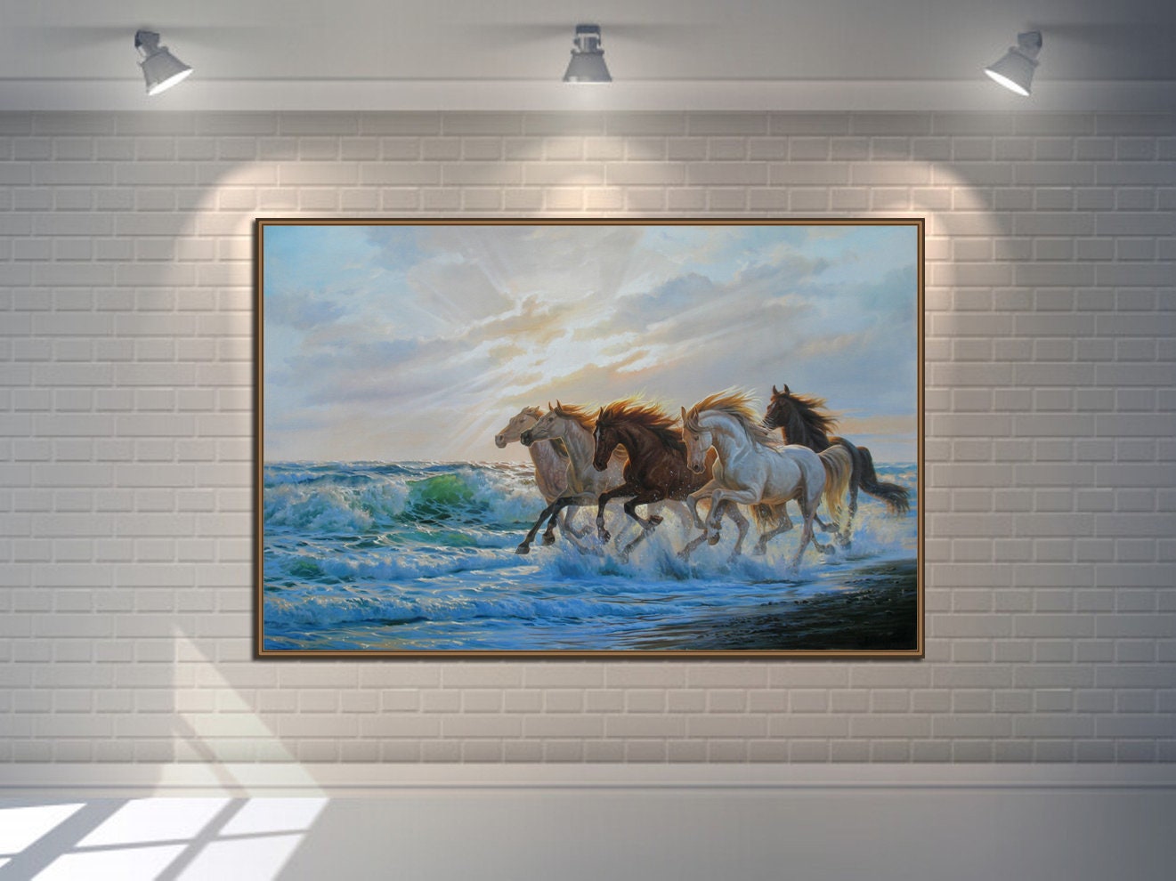 オリジナル油絵：アレクサンダー・シェンデロフ作「走る馬の海景画
