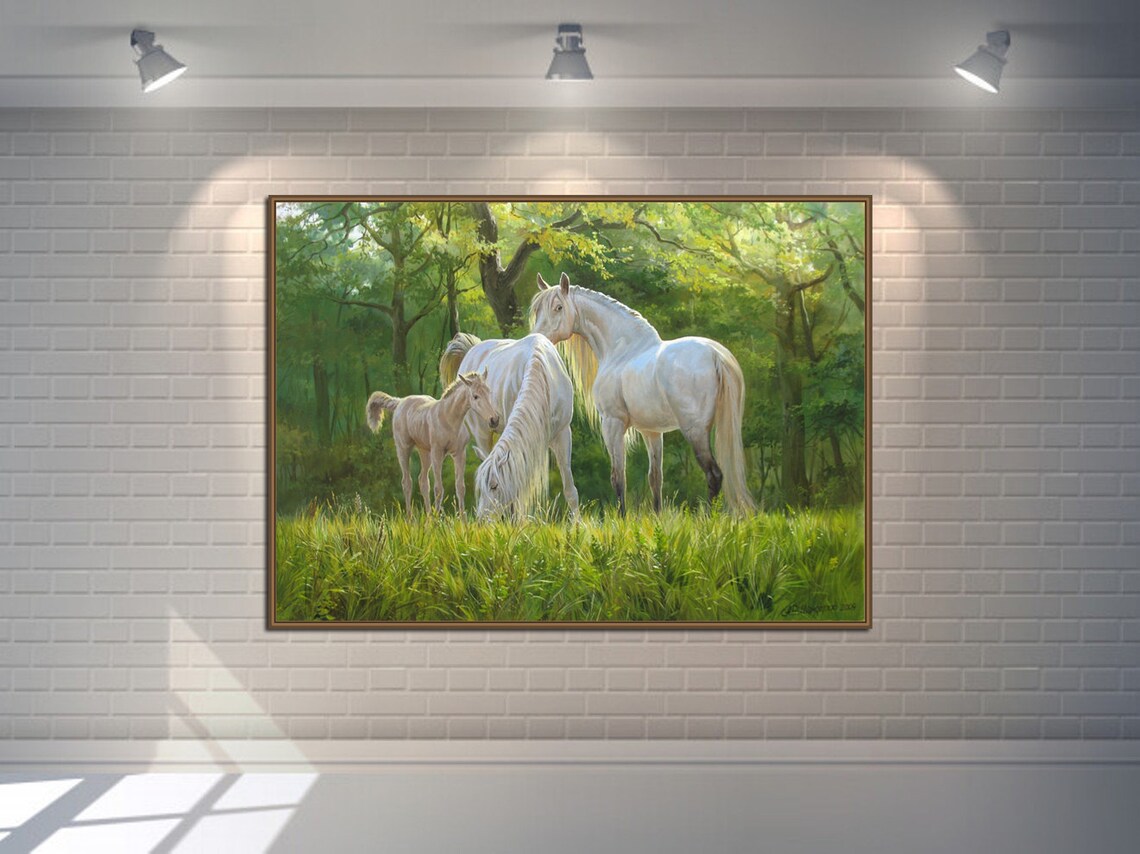 White Horses Painting Oil Canvas Original by Alexander Etsy
