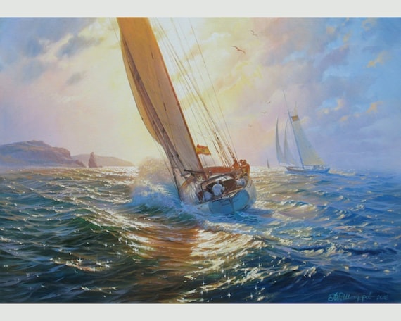 Sailboat Painting Canvas By Alexander Shenderov Ocean Art Etsy