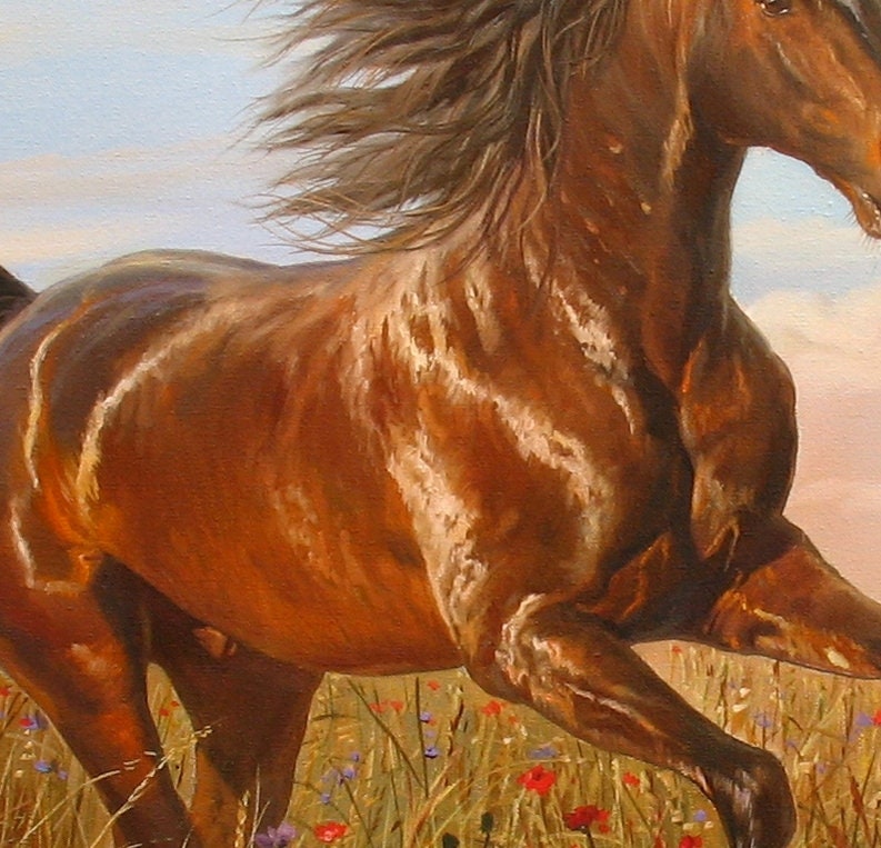 Running Horse Art Canvas Original by Alexander Shenderov Oil Painting