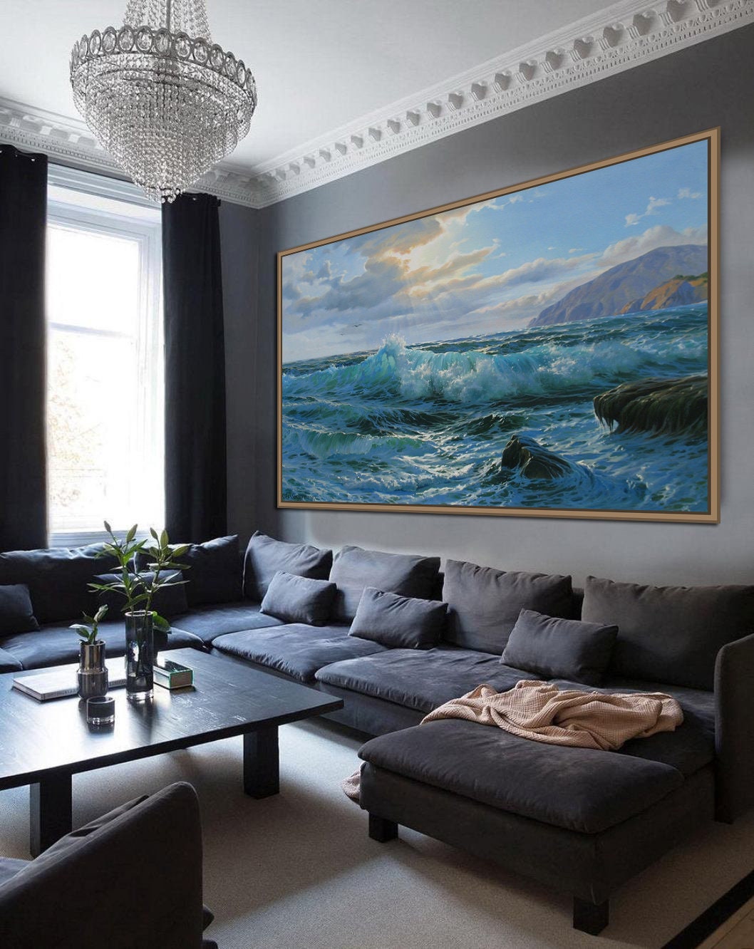 Original Seascape Oil Painting on Canvas: Ocean Waves, Beach Art