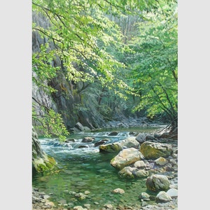 アレクサンダー・シェンデロフによる滝の絵画 オリジナルの風景