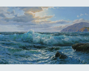 キャンバスに描かれたオリジナルの海景油絵：アレクサンダー