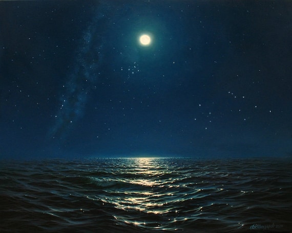 夜の海の絵画 アレクサンダー・シェンデロフによるオリジナル
