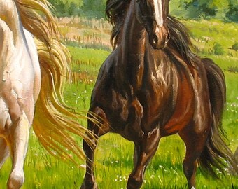 HORSE 油絵アート 走る白い馬の大きな油絵：動物の壁アート - Etsy 日本
